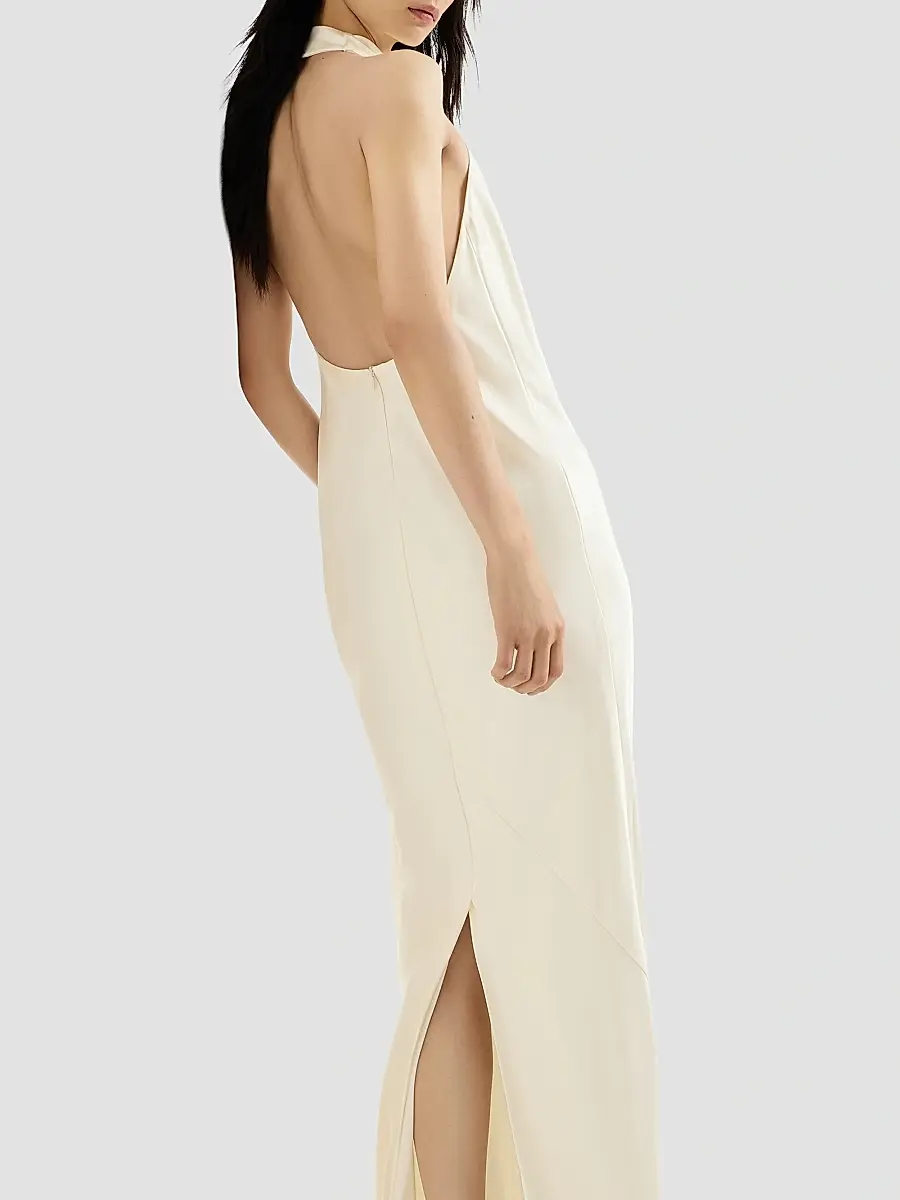 Brunello Cucinelli Women's Silk Satin Halterneck Dress | Thumbnail 5
