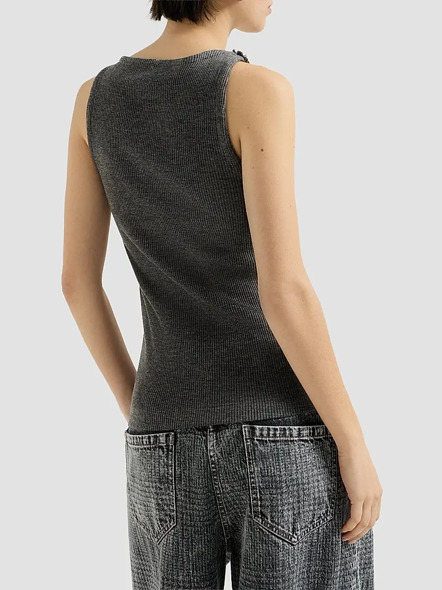 Brunello Cucinelli Women's Ribbed Wool Jersey Top with Dazzling Lace Embroidery | Thumbnail 4 Brunello Cucinelli Women's Ribbed Wool Jersey Top with Dazzling Lace Embroidery | Thumbnail 4