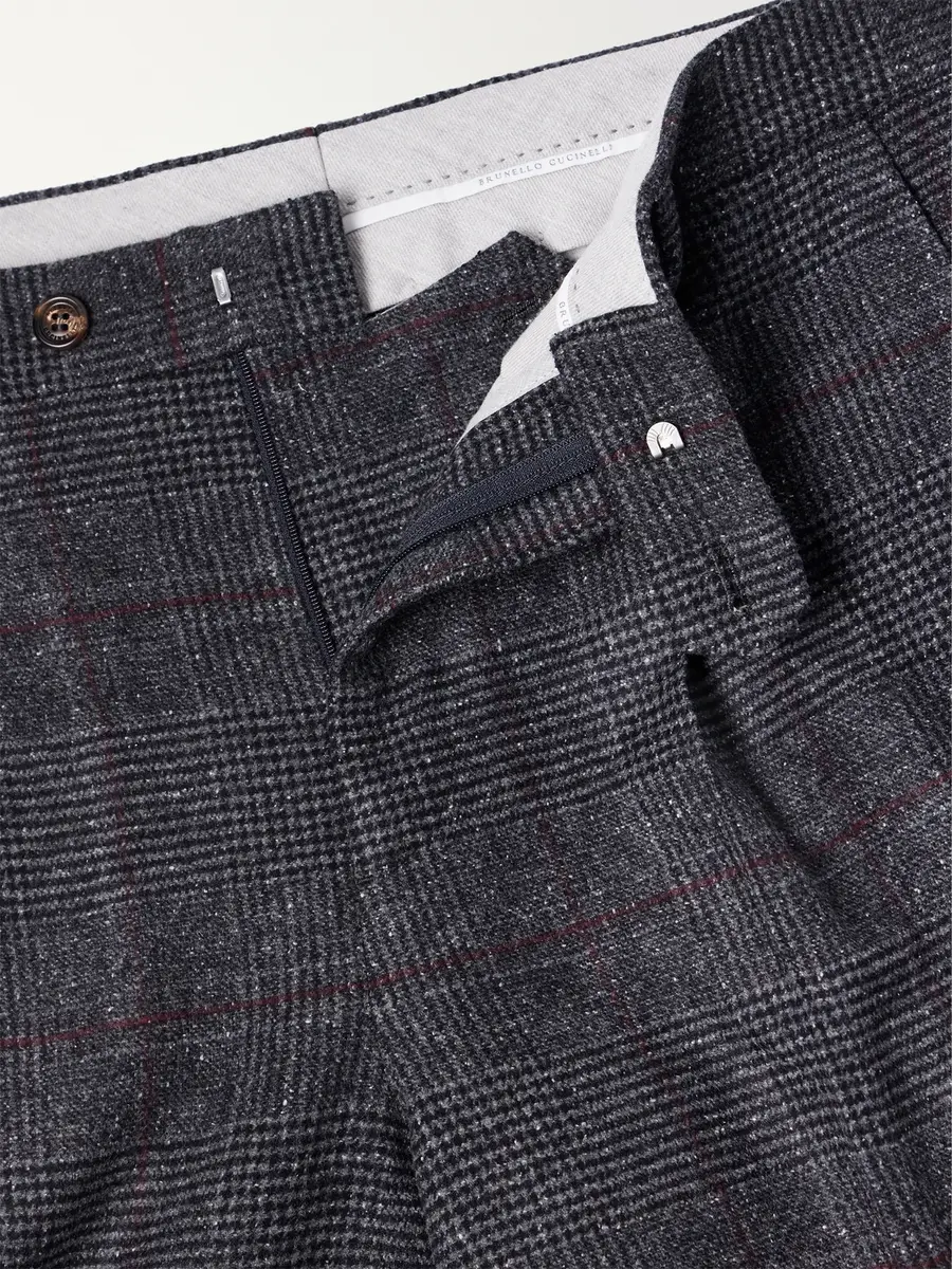 Brunello Cucinelli Lesire Straight-Leg Pleated Checked Silk, Wool and Cashmere-Blend Suit Trousers - Men | Thumbnail 6 Brunello Cucinelli Lesire Straight-Leg Pleated Checked Silk, Wool and Cashmere-Blend Suit Trousers - Men | Thumbnail 6
