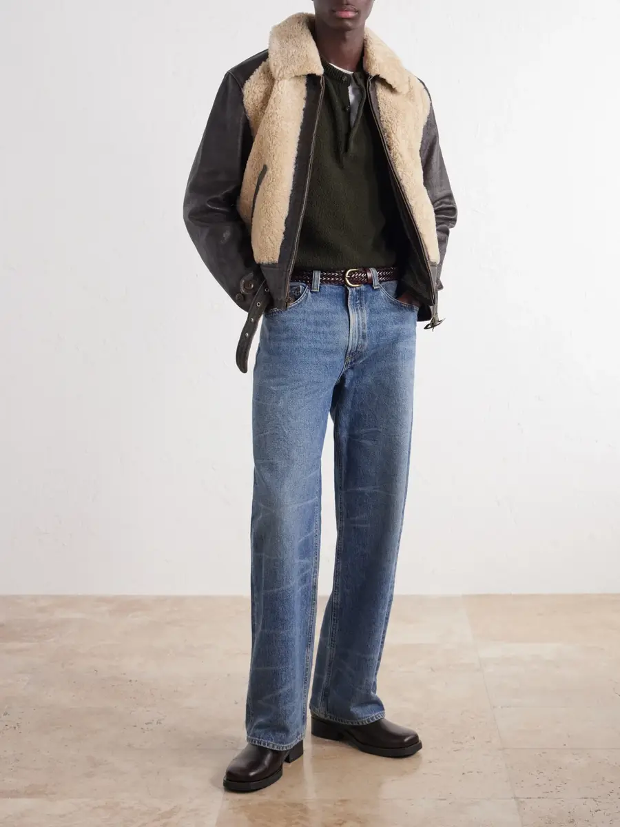 RRL Geronimo Belted Shearling-Trimmed Leather Jacket - Men | Thumbnail 2