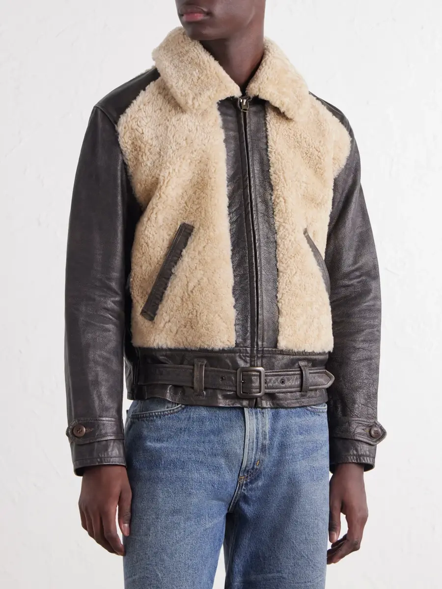 RRL Geronimo Belted Shearling-Trimmed Leather Jacket - Men | Thumbnail 3