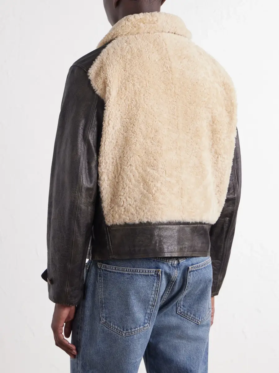 RRL Geronimo Belted Shearling-Trimmed Leather Jacket - Men | Thumbnail 4