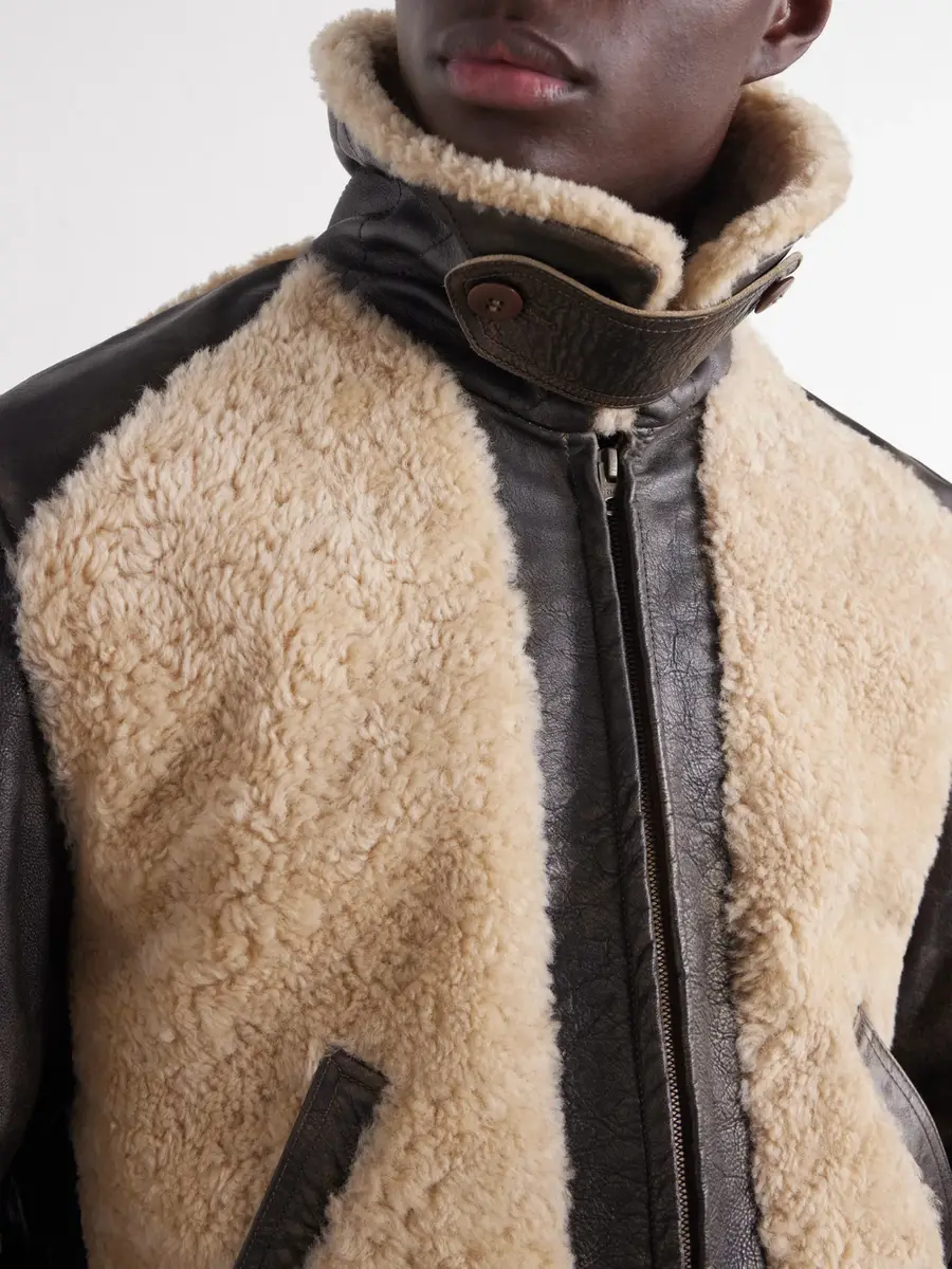 RRL Geronimo Belted Shearling-Trimmed Leather Jacket - Men | Thumbnail 5