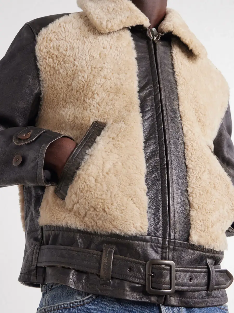 RRL Geronimo Belted Shearling-Trimmed Leather Jacket - Men | Thumbnail 6