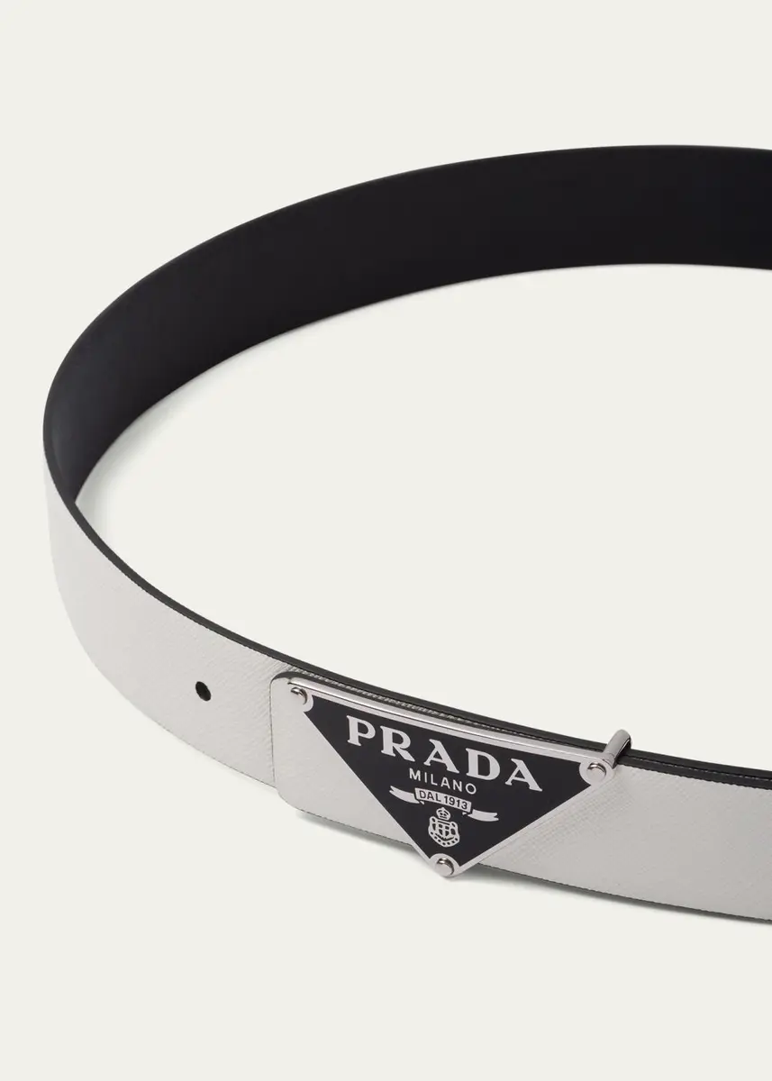 Prada Men's Reversible Saffiano Leather Belt Strap | Thumbnail 2