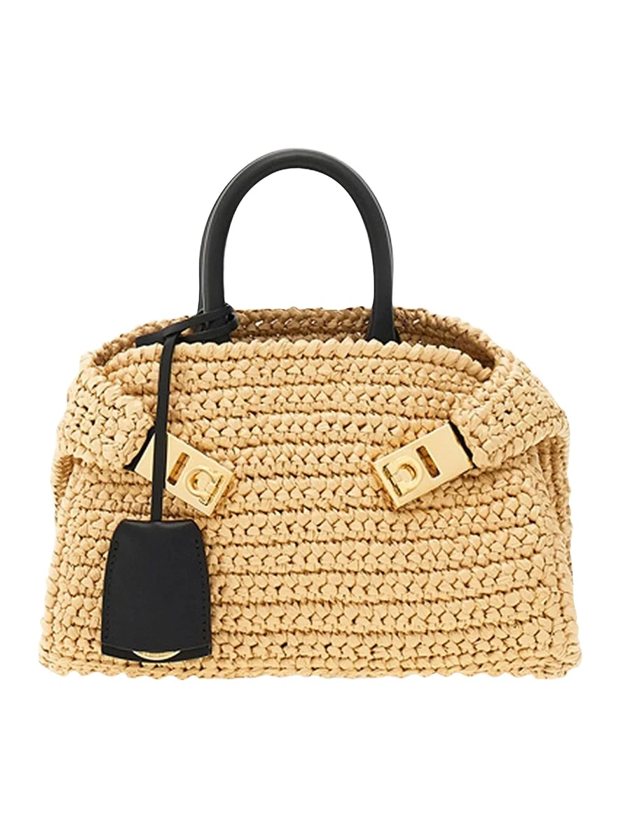 Ferragamo Hug Mini Crochet Raffia Top-Handle Bag