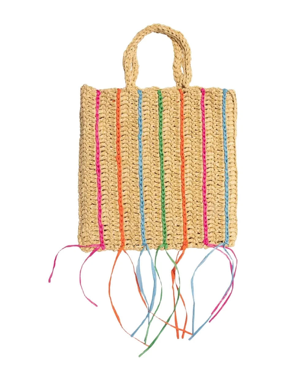Maria La Rosa Margherita Striped Fringe Tote Bag