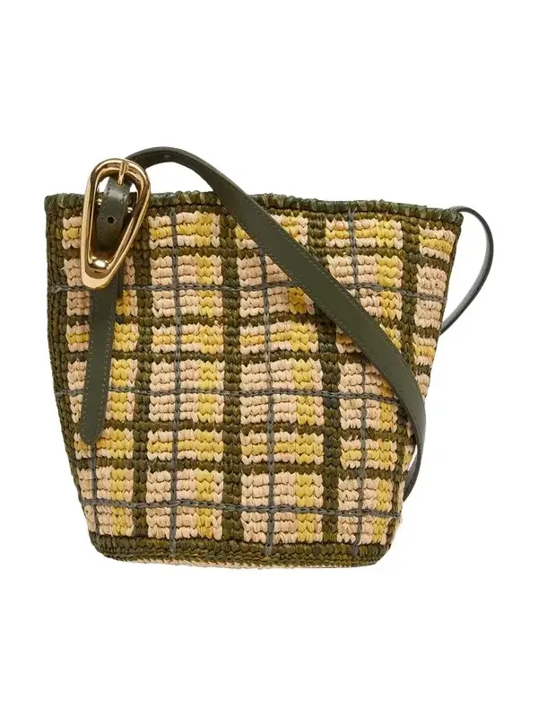 Small Plaid Raffia Bucket Bag Small Plaid Raffia Bucket Bag