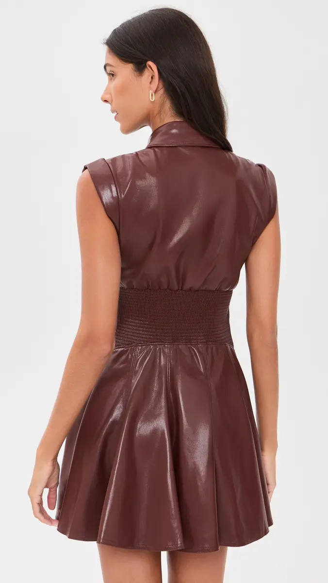 Alice + Olivia Kim Vegan Leather Paneled Corset Flared Mini Shirt Dress | Thumbnail 3 Alice + Olivia Kim Vegan Leather Paneled Corset Flared Mini Shirt Dress | Thumbnail 3