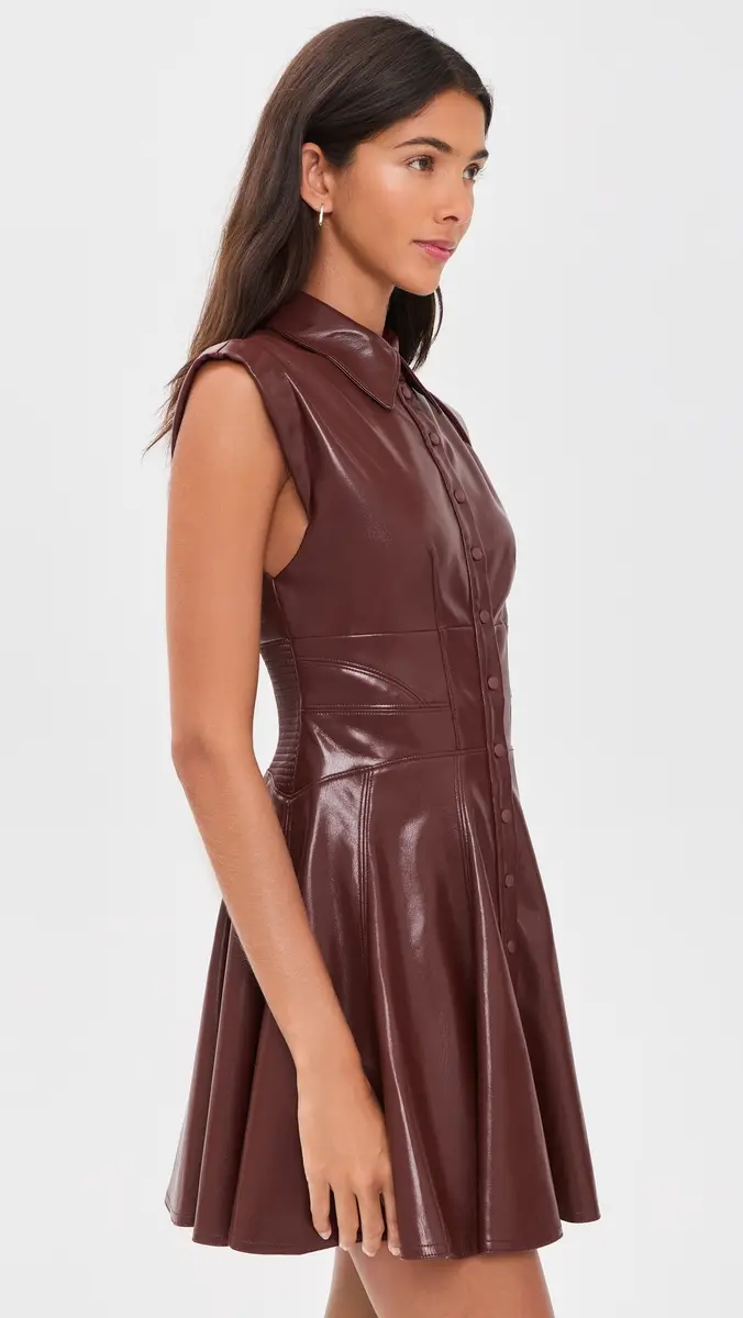 Alice + Olivia Kim Vegan Leather Paneled Corset Flared Mini Shirt Dress | Thumbnail 4 Alice + Olivia Kim Vegan Leather Paneled Corset Flared Mini Shirt Dress | Thumbnail 4