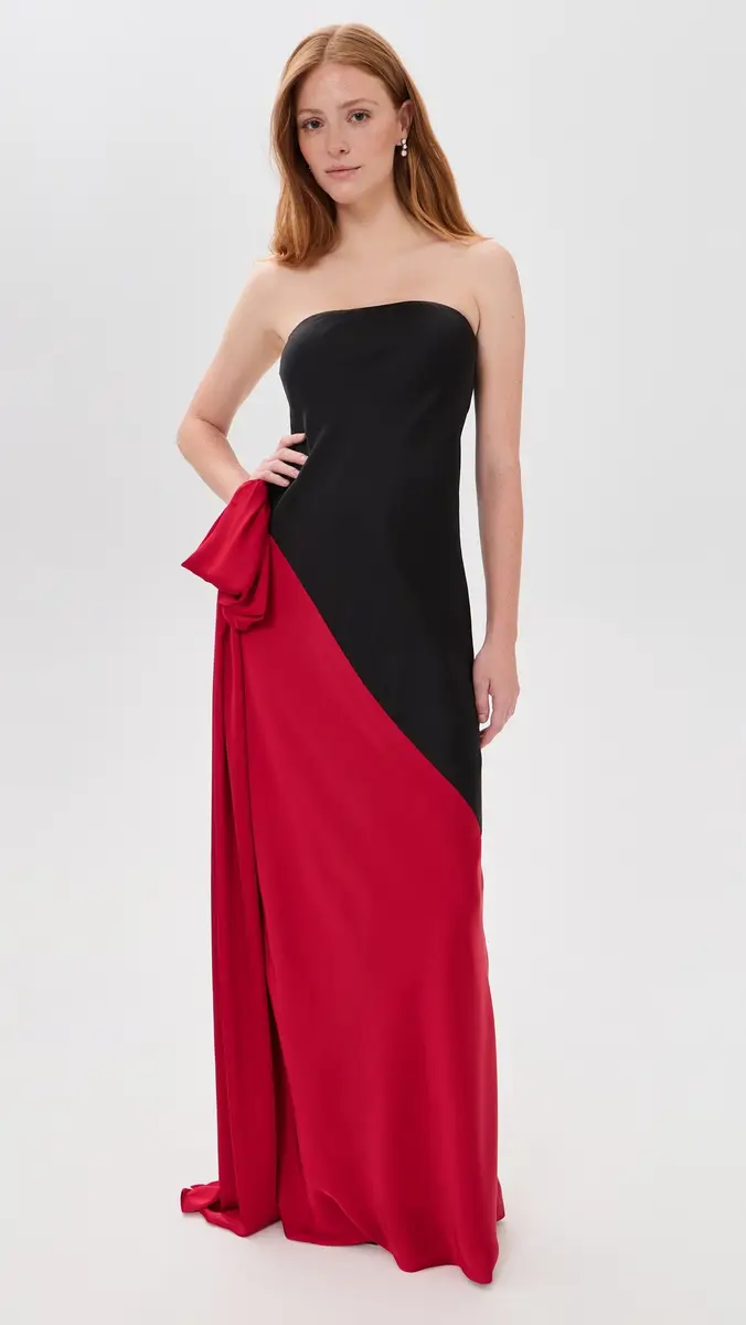 Norma Kamali Strapless Spliced Bias Bow Gown | Thumbnail 2