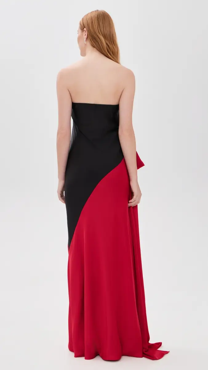 Norma Kamali Strapless Spliced Bias Bow Gown | Thumbnail 3