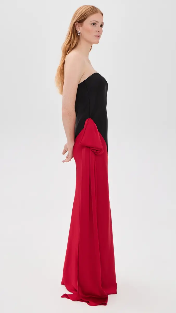 Norma Kamali Strapless Spliced Bias Bow Gown | Thumbnail 4