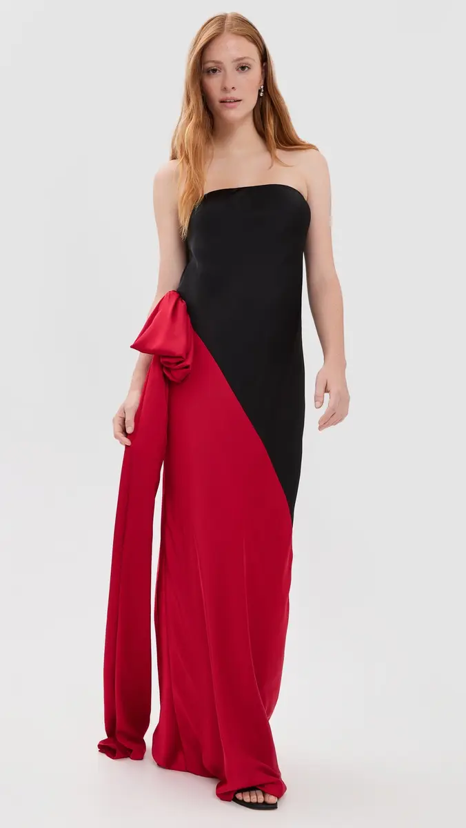 Norma Kamali Strapless Spliced Bias Bow Gown | Thumbnail 5