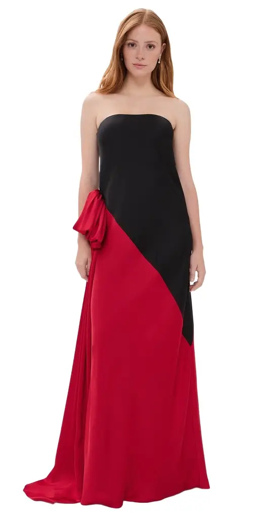 Norma Kamali Strapless Spliced Bias Bow Gown