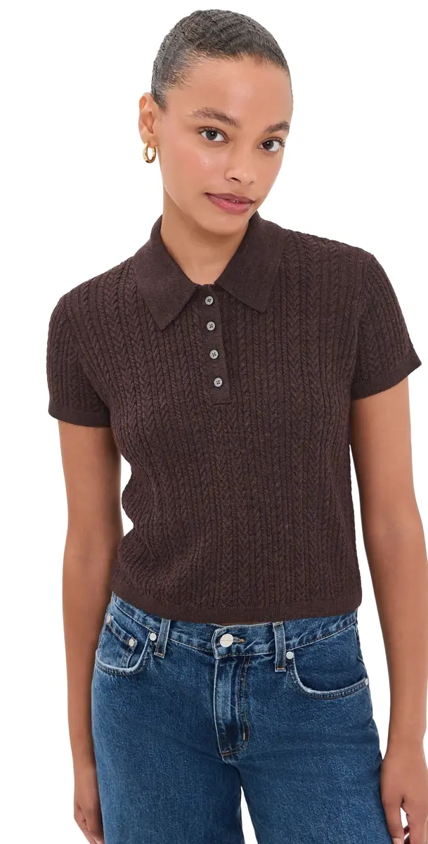 GOOD AMERICAN The Micro Cable Polo Pullover