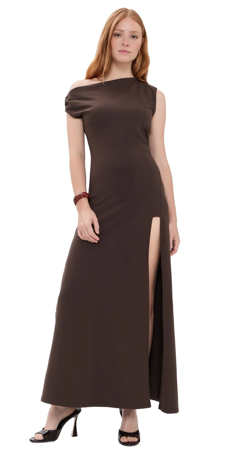 One Shoulder Gathered Slit Front Dress One Shoulder Gathered Slit Front Dress