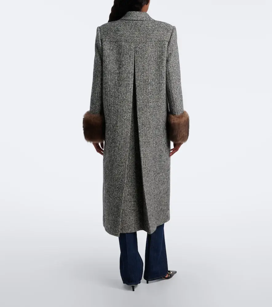 Valentino Garavani Herringbone shearling-trimmed wool-blend coat | Thumbnail 5