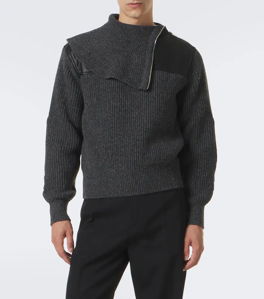 Bottega Veneta Leather-trimmed wool and cashmere sweater | Thumbnail 3