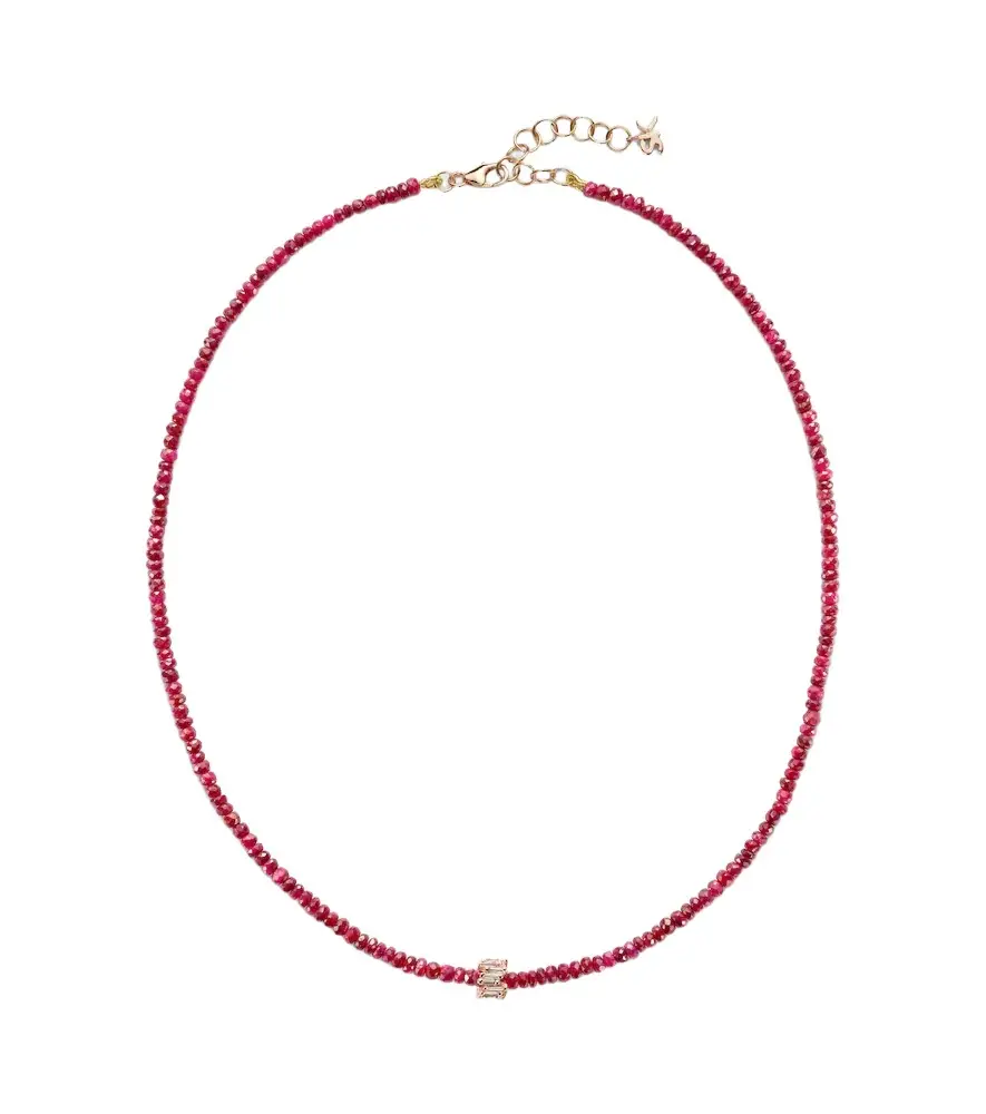 Infinite 18kt rose gold beaded necklace with rubies and diamonds Infinite 18kt rose gold beaded necklace with rubies and diamonds