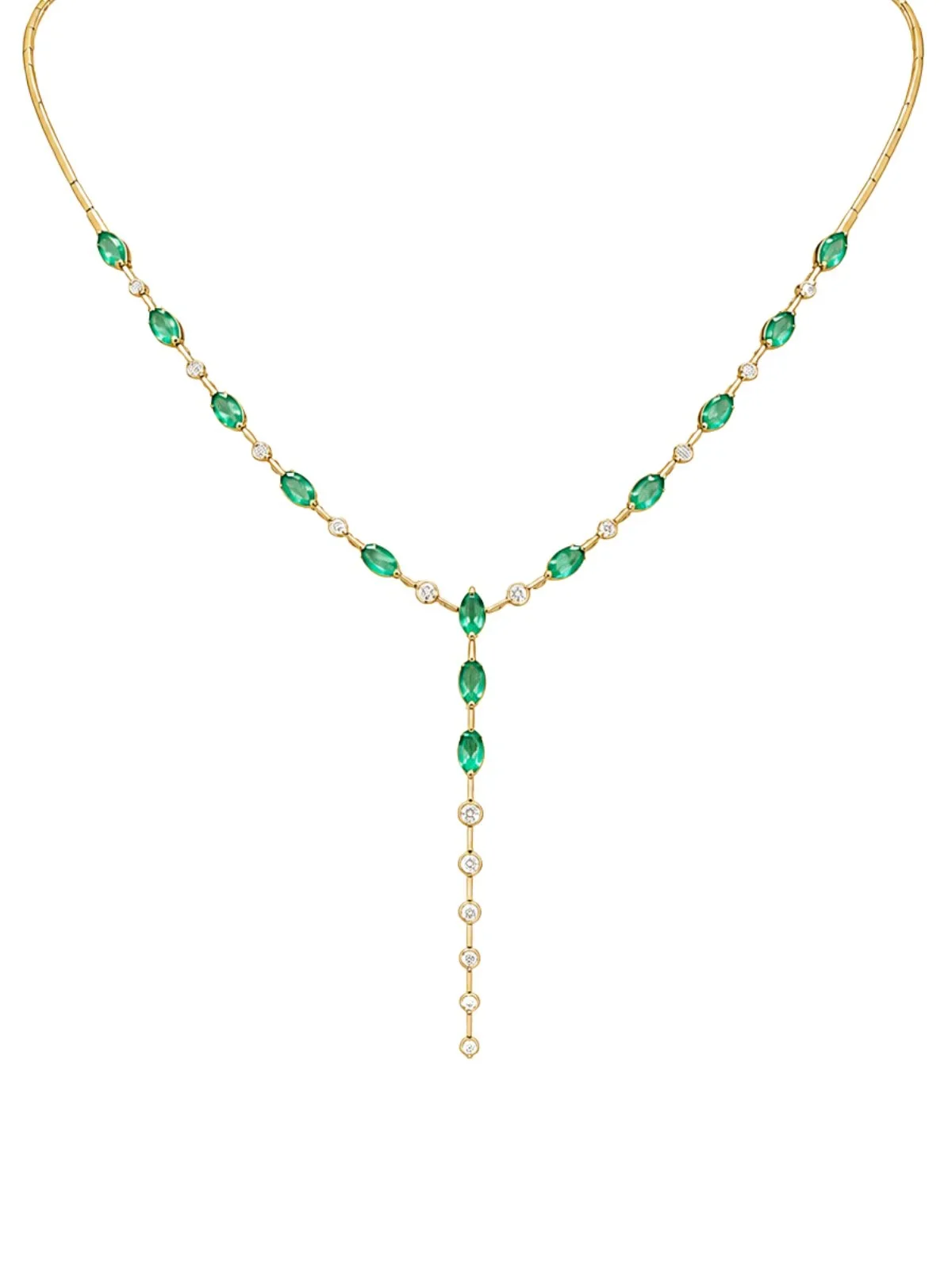 3.35ct Emerald Diamond 14K Gold Marquise Lariat Necklace 3.35ct Emerald Diamond 14K Gold Marquise Lariat Necklace