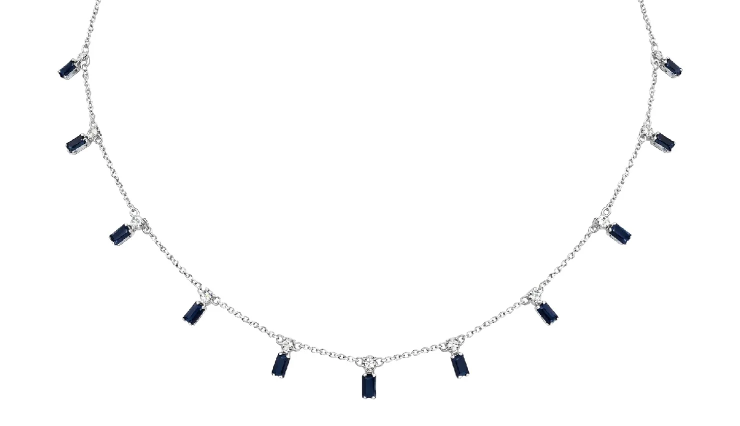 4.72ct Diamond Sapphire 14K Gold Station Necklace 4.72ct Diamond Sapphire 14K Gold Station Necklace
