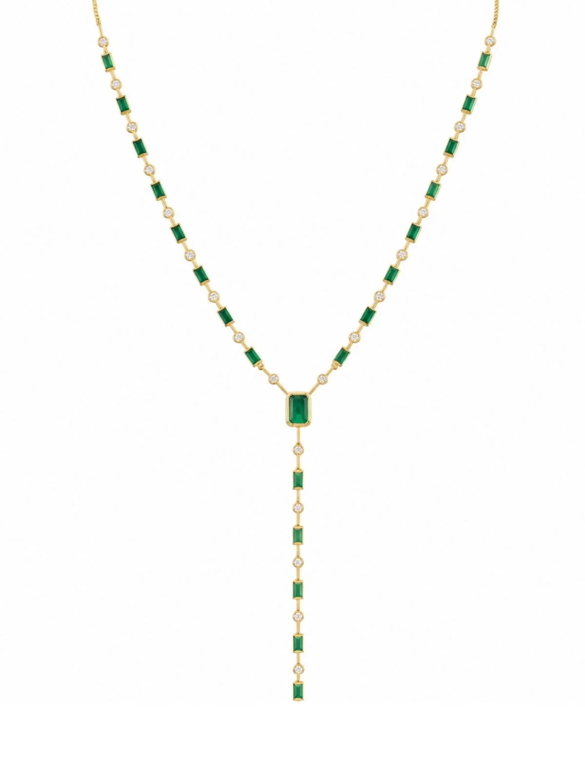 Wish Fine Jewelry 5.15ct Emerald Diamond 14K Gold Lariat Necklace