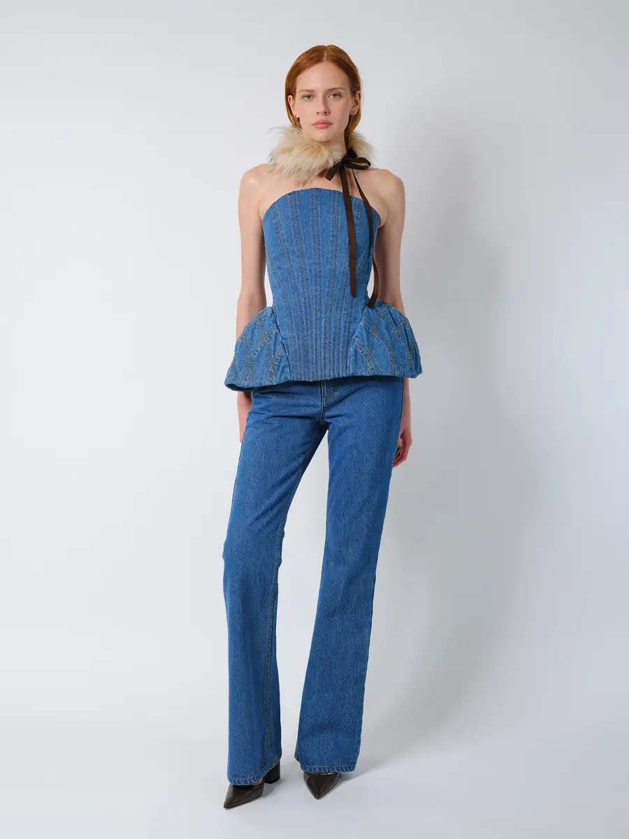 Aknvas The Emmi corset top in blue denim | Thumbnail 2