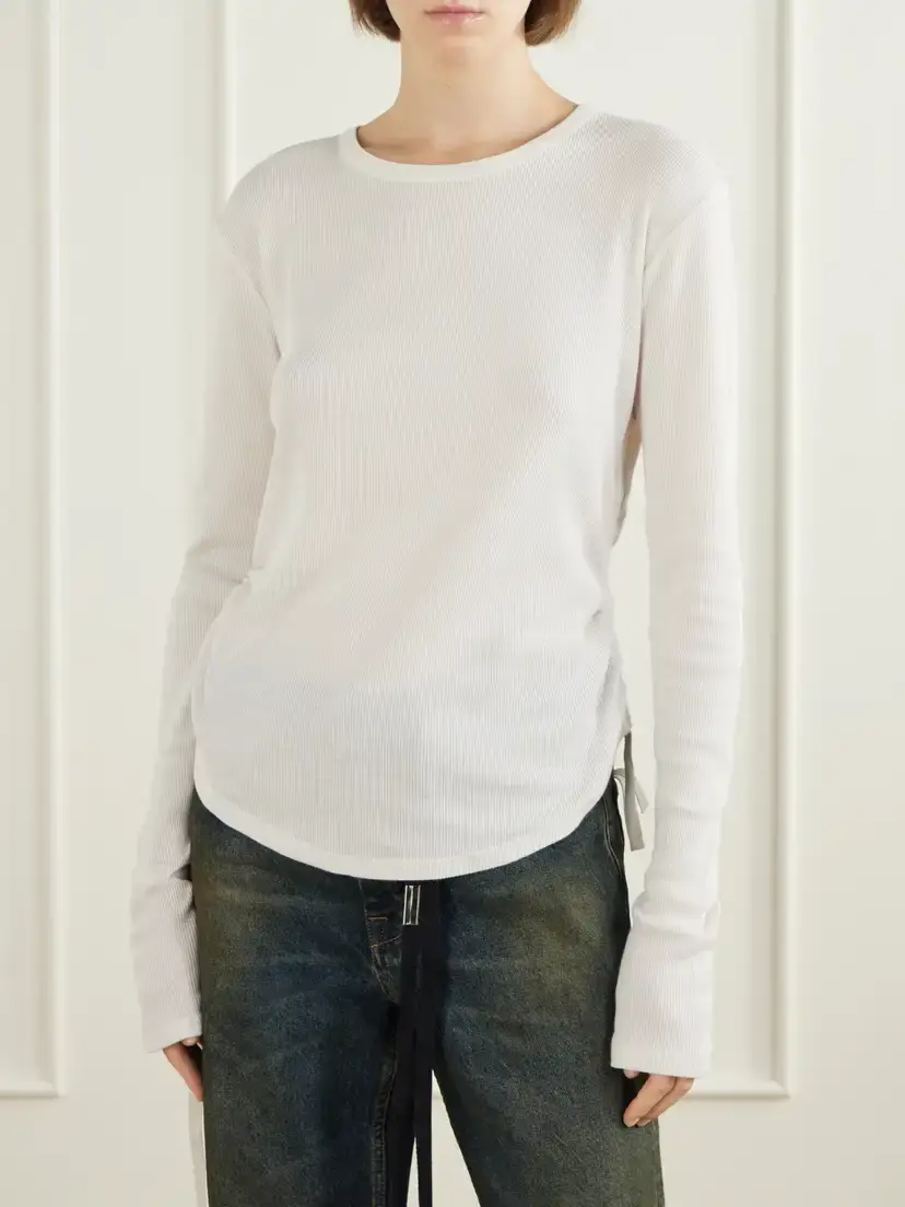 Ann Demeulemeester Dot Gathered Ribbed Cotton T-shirt | Thumbnail 3