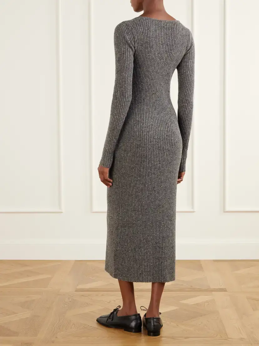 Auralee Ribbed Cashmere Midi Dress | Thumbnail 3 Auralee Ribbed Cashmere Midi Dress | Thumbnail 3