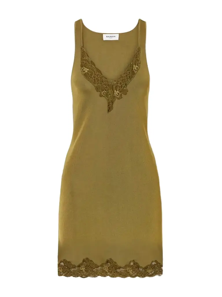 Balmain Lace-trimmed Knitted Mini Dress