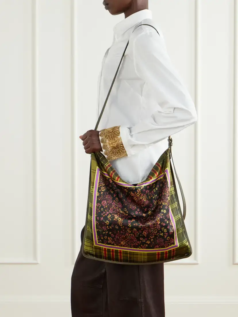 Dries Van Noten Printed Large Leather-trimmed Satin Shoulder Bag | Thumbnail 2 Dries Van Noten Printed Large Leather-trimmed Satin Shoulder Bag | Thumbnail 2