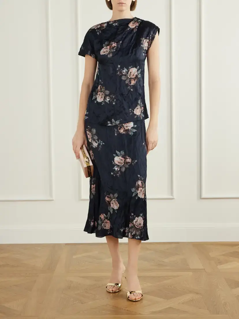 Erdem Floral-print Crinkled Satin Midi Skirt | Thumbnail 2 Erdem Floral-print Crinkled Satin Midi Skirt | Thumbnail 2