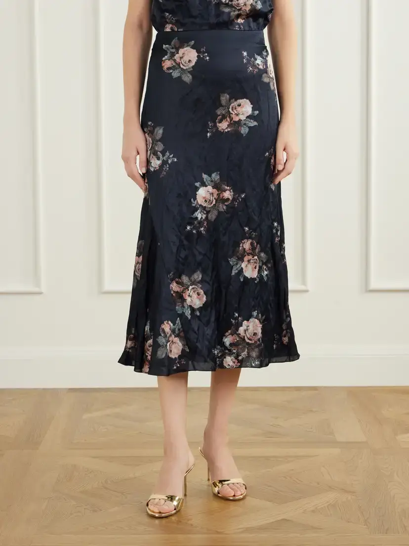 Erdem Floral-print Crinkled Satin Midi Skirt | Thumbnail 3 Erdem Floral-print Crinkled Satin Midi Skirt | Thumbnail 3