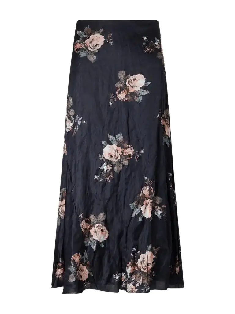 Erdem Floral-print Crinkled Satin Midi Skirt