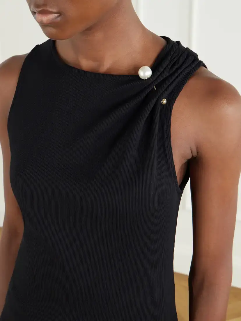 Veronica Beard Deylin Embellished Ribbed Stretch-cotton Tank | Thumbnail 4 Veronica Beard Deylin Embellished Ribbed Stretch-cotton Tank | Thumbnail 4