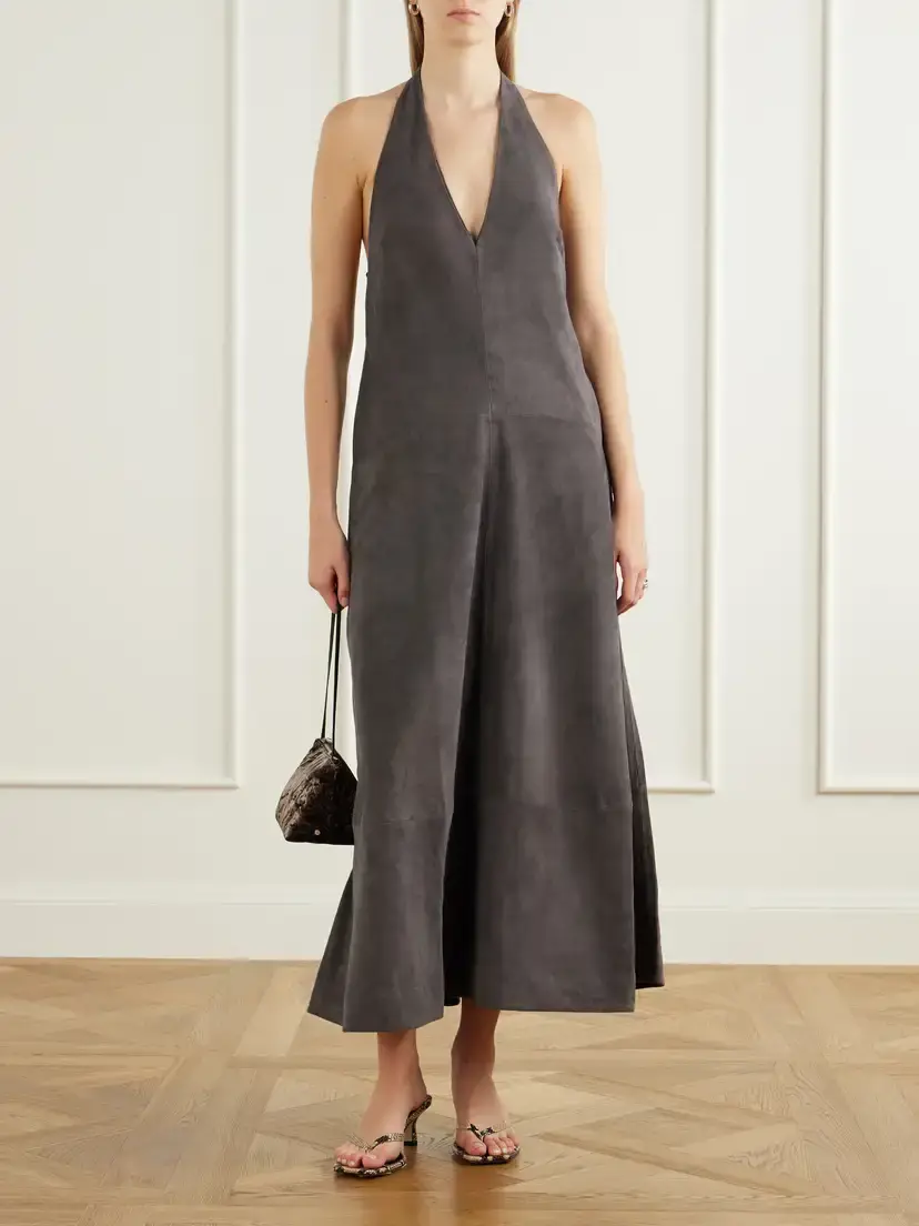 St. Agni Paneled Suede Halter Midi Dress | Thumbnail 2