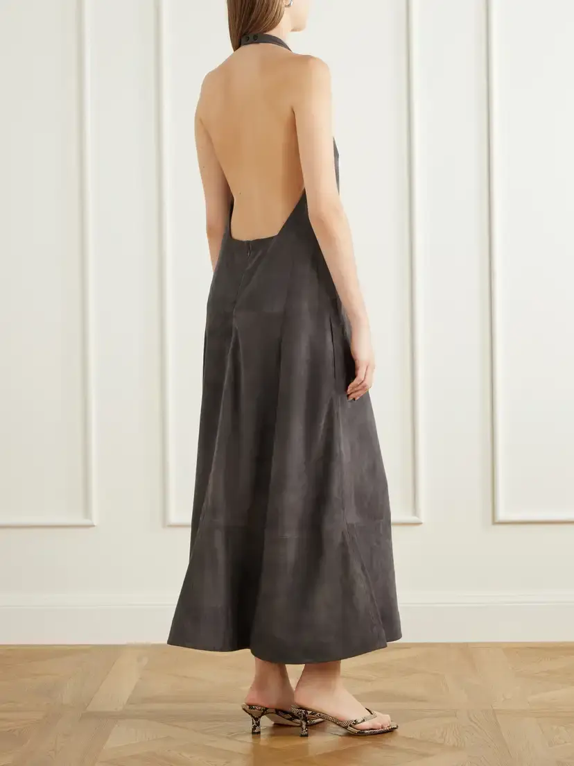 St. Agni Paneled Suede Halter Midi Dress | Thumbnail 3