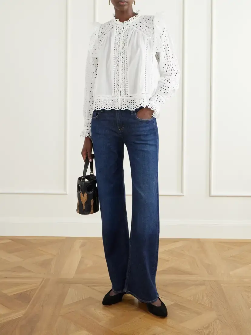 Farm Rio Ruffled Broderie Anglaise-trimmed Cotton Blouse | Thumbnail 2 Farm Rio Ruffled Broderie Anglaise-trimmed Cotton Blouse | Thumbnail 2