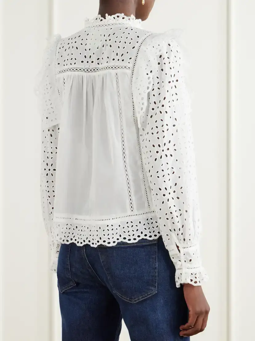 Farm Rio Ruffled Broderie Anglaise-trimmed Cotton Blouse | Thumbnail 3 Farm Rio Ruffled Broderie Anglaise-trimmed Cotton Blouse | Thumbnail 3