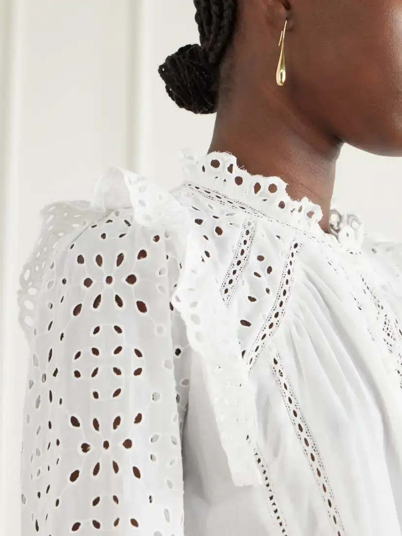 Farm Rio Ruffled Broderie Anglaise-trimmed Cotton Blouse | Thumbnail 4 Farm Rio Ruffled Broderie Anglaise-trimmed Cotton Blouse | Thumbnail 4