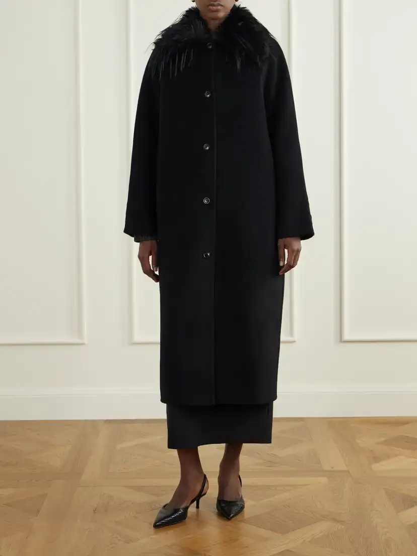 Loulou de Saison Plush-trimmed Wool And Cashmere-blend Coat - Black | Thumbnail 3