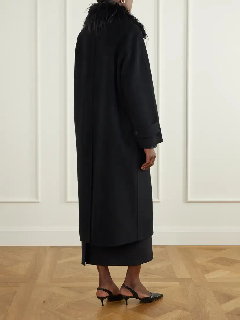 Loulou de Saison Plush-trimmed Wool And Cashmere-blend Coat - Black | Thumbnail 4