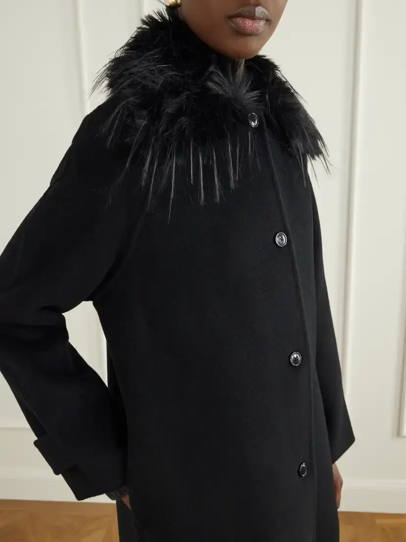 Loulou de Saison Plush-trimmed Wool And Cashmere-blend Coat - Black | Thumbnail 5
