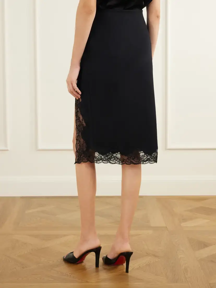 Balmain Lace-trimmed Jersey Midi Skirt | Thumbnail 3 Balmain Lace-trimmed Jersey Midi Skirt | Thumbnail 3