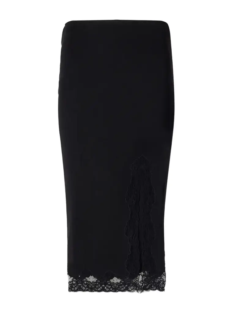 Balmain Lace-trimmed Jersey Midi Skirt