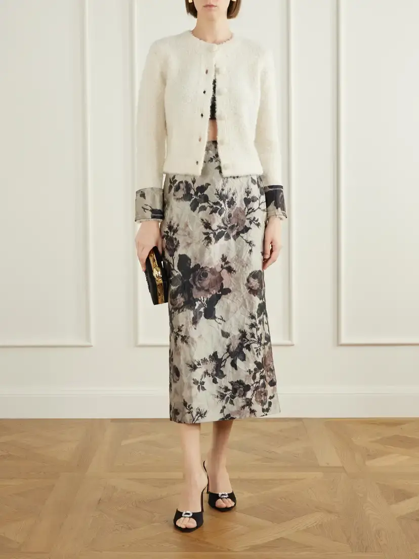 Erdem Satin-trimmed Wool And Alpaca-blend Cardigan | Thumbnail 2 Erdem Satin-trimmed Wool And Alpaca-blend Cardigan | Thumbnail 2