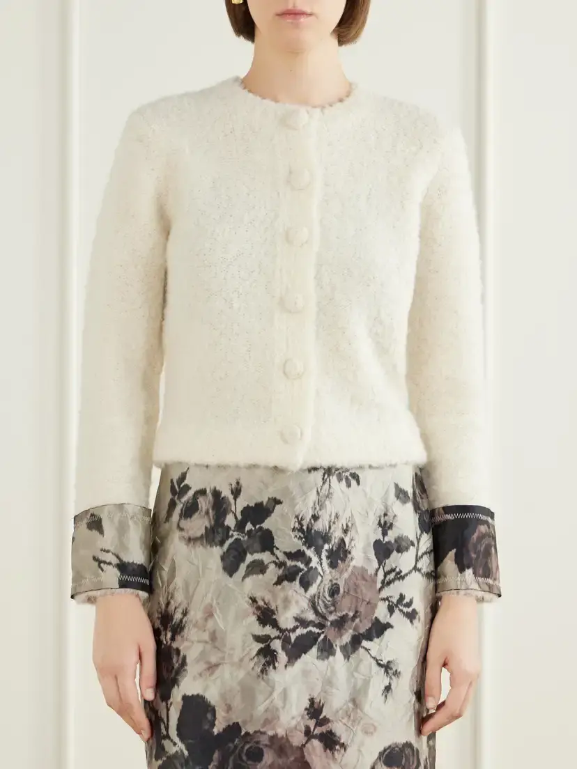 Erdem Satin-trimmed Wool And Alpaca-blend Cardigan | Thumbnail 3 Erdem Satin-trimmed Wool And Alpaca-blend Cardigan | Thumbnail 3