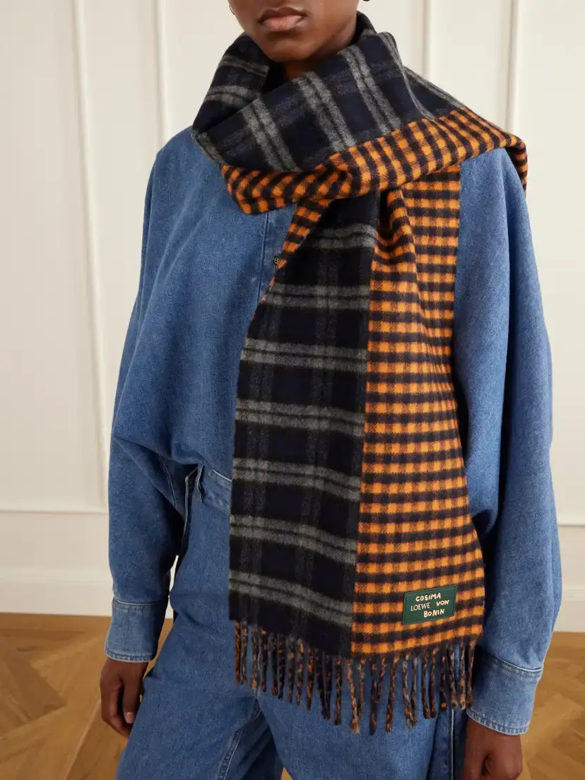 Loewe Fringed Checked Wool And Cashmere-blend Scarf - Multi | Thumbnail 3 Loewe Fringed Checked Wool And Cashmere-blend Scarf - Multi | Thumbnail 3