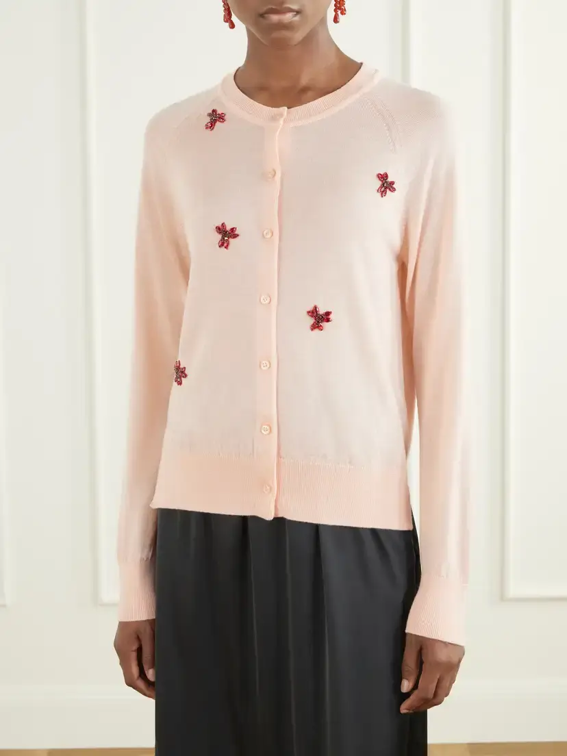 Simone Rocha Crystal-embellished Wool And Silk-blend Cardigan - Pink | Thumbnail 3